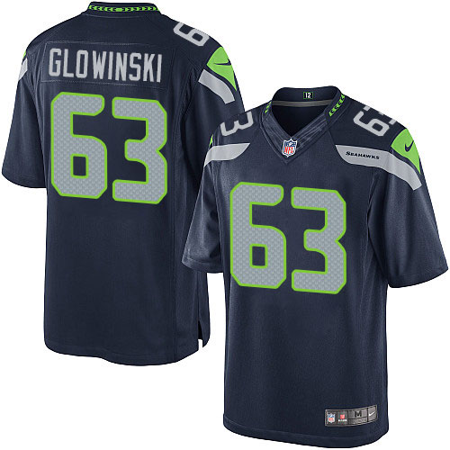 Men's Limited Mark Glowinski Nike Jersey Navy Blue Home - #63 NFL Seattle Seahawks